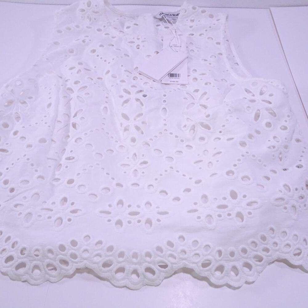 Veronica Beard  Adelyn Eyelet Sleeveless Top Sz 0 NWT 348 White IRRG - Picture 13 of 16
